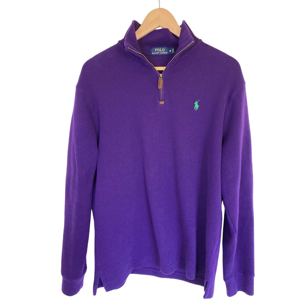Polo Ralph Lauren Mens Purple 100% Cotton Quarter Zip Pullover Sweater Size M
